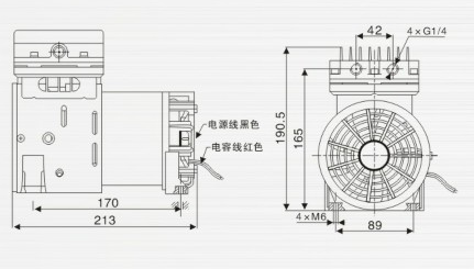 臺(tái)冠JP-140S壓縮泵外觀尺寸圖 臺(tái)冠JP-140S壓縮泵外觀尺寸圖